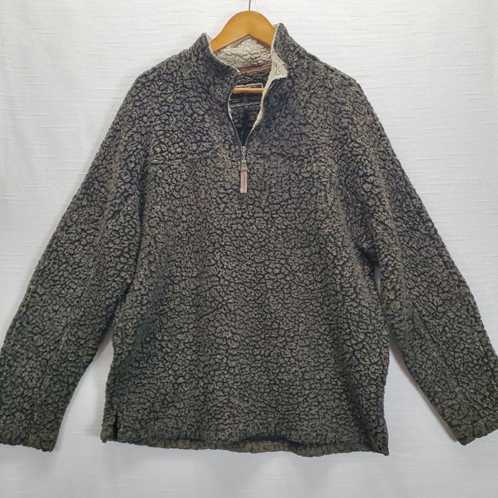 True Grit Lt Dark Brown Sherpa 1/4 Zip Pullover Sweater Women's Sz L
